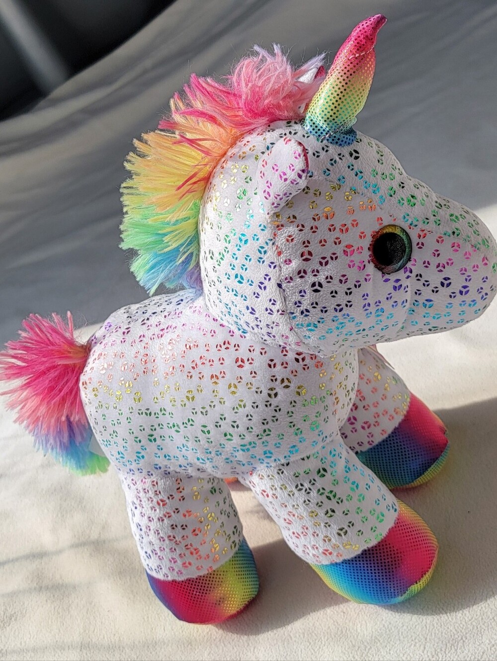 Plush Rainbow Unicorn Stuffed Toy - White with Multicolor Accents